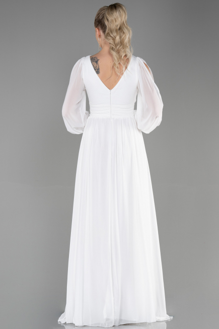 Standesamtkleid Lang Chiffon Weiß ABU1702