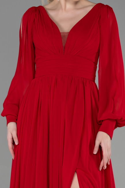 Standesamtkleid Lang Chiffon Rot ABU1702