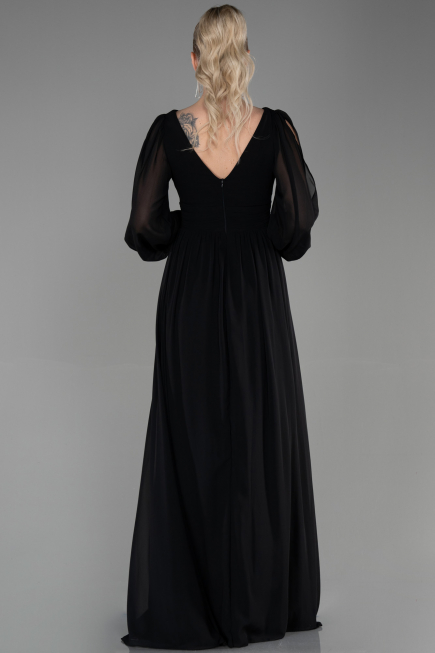 Schwarz Standesamtkleid Chiffon Lang ABU1702