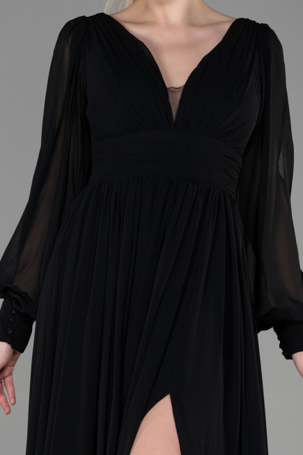 Schwarz Standesamtkleid Chiffon Lang ABU1702