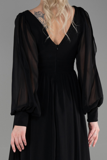 Schwarz Standesamtkleid Chiffon Lang ABU1702