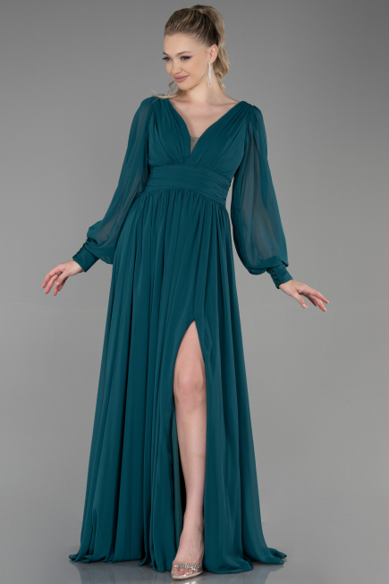 Standesamtkleid Lang Chiffon Smaragdgrün ABU1702