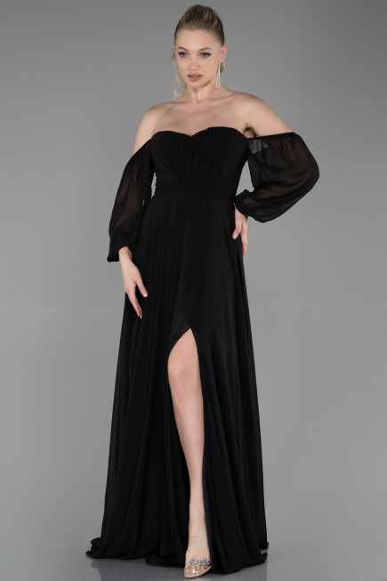 Abschlusskleid Lang Chiffon Schwarz ABU2457