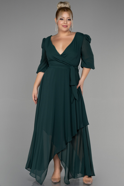 Smaragdgrün Kleider İn Groben Midi Chiffon ABK1083