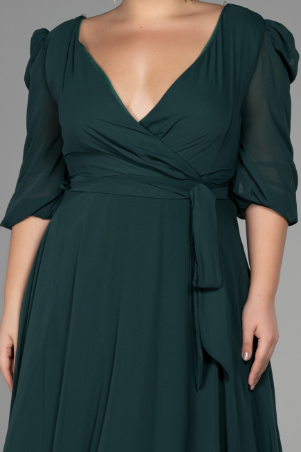 Smaragdgrün Kleider İn Groben Midi Chiffon ABK1083