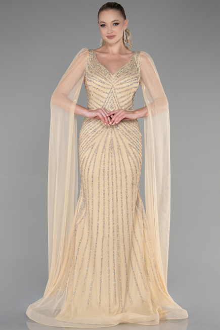 Designer Verlobungskleid Lang Gold ABU3357