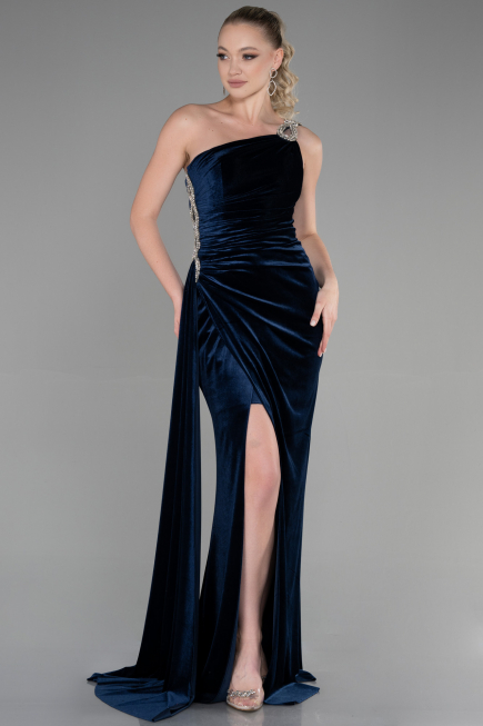 Abendkleid Lang Samt Marineblau ABU3365