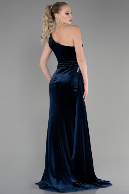 Abendkleid Lang Samt Marineblau ABU3365