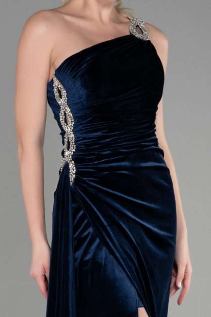 Abendkleid Lang Samt Marineblau ABU3365