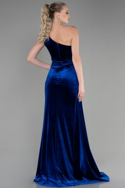 Abendkleid Lang Samt Sächsischblau ABU3365