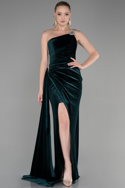 Abendkleid Lang Samt Smaragdgrün ABU3365