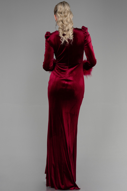 Abendkleid im Meerjungfrau-Stil Lang Samt Weinrot ABU3393