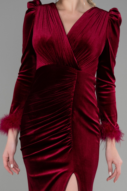 Abendkleid im Meerjungfrau-Stil Lang Samt Weinrot ABU3393