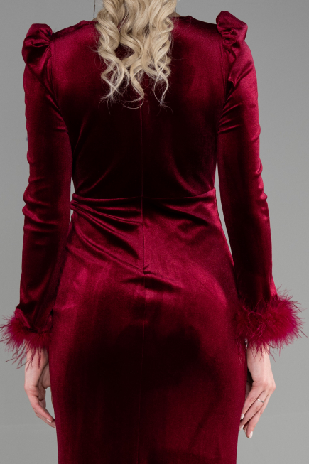 Abendkleid im Meerjungfrau-Stil Lang Samt Weinrot ABU3393