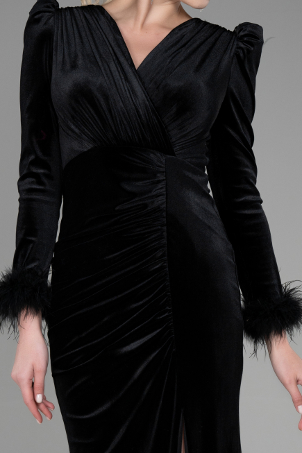 Abendkleid im Meerjungfrau-Stil Lang Samt Schwarz ABU3393