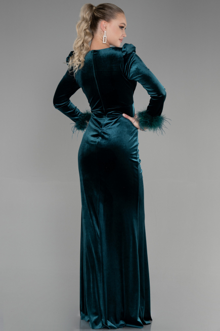 Abendkleid im Meerjungfrau-Stil Lang Samt Smaragdgrün ABU3393