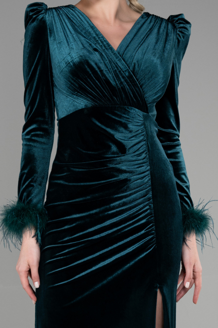 Abendkleid im Meerjungfrau-Stil Lang Samt Smaragdgrün ABU3393