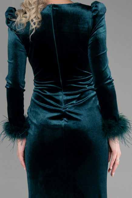 Abendkleid im Meerjungfrau-Stil Lang Samt Smaragdgrün ABU3393