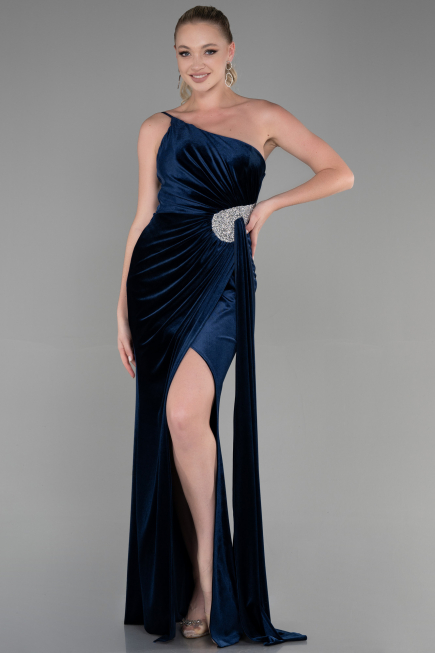 Abendkleid Lang Samt Marineblau ABU2626
