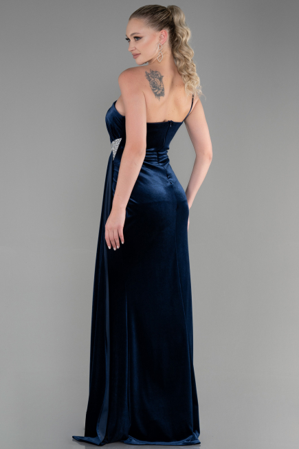 Abendkleid Lang Samt Marineblau ABU2626