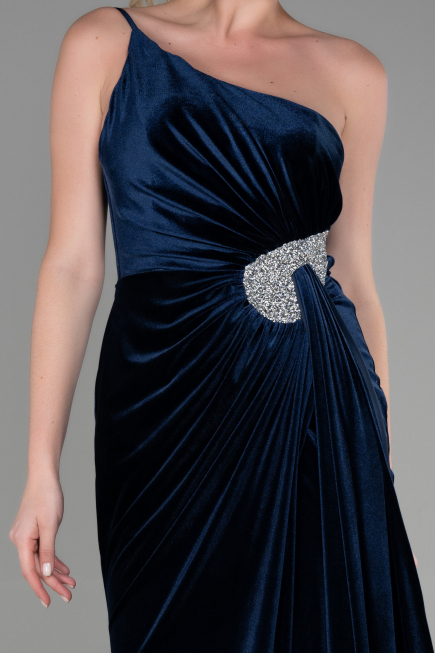 Abendkleid Lang Samt Marineblau ABU2626