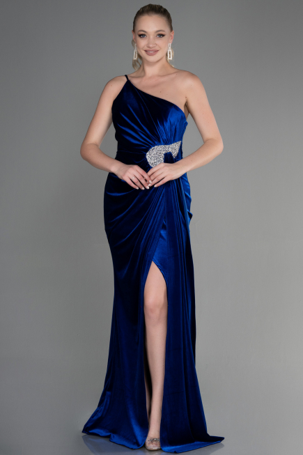 Abendkleid Lang Samt Sächsischblau ABU2626