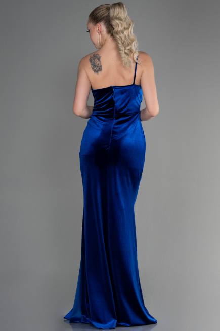 Abendkleid Lang Samt Sächsischblau ABU2626