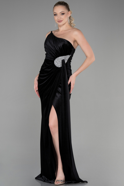 Abendkleid Lang Samt Schwarz ABU2626