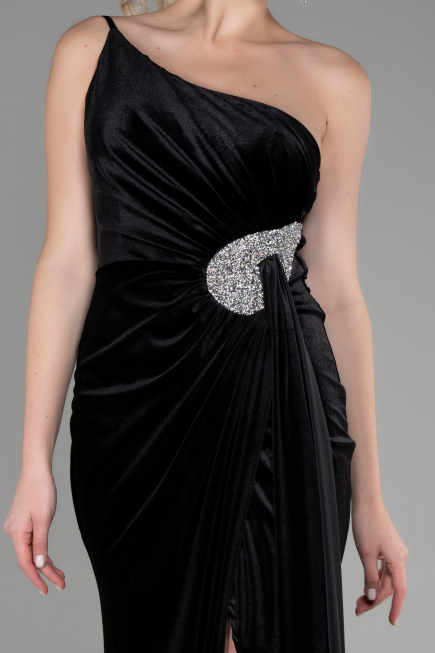 Abendkleid Lang Samt Schwarz ABU2626