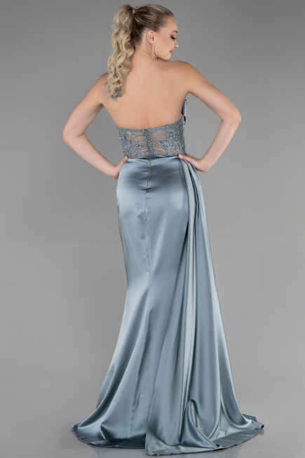 Türkis Abendkleid Satin Lang ABU3376