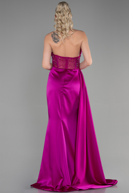 Fuchsie Abendkleid Satin Lang ABU3376