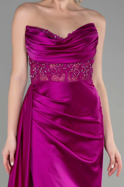 Fuchsie Abendkleid Satin Lang ABU3376