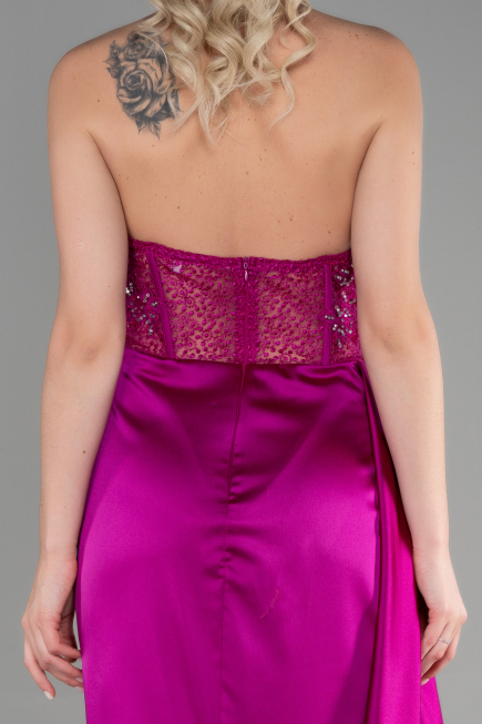 Fuchsie Abendkleid Satin Lang ABU3376
