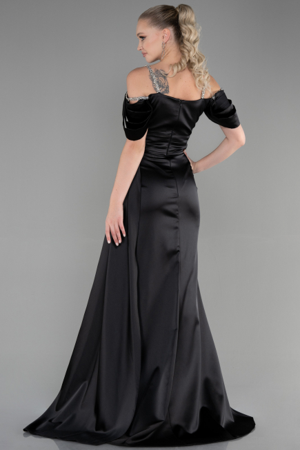 Abendkleid Lang Satin Schwarz ABU3398