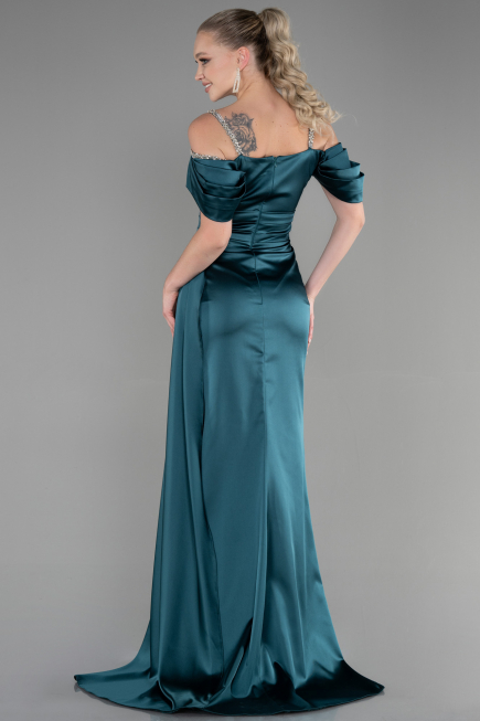Abendkleid Lang Satin Smaragdgrün ABU3398