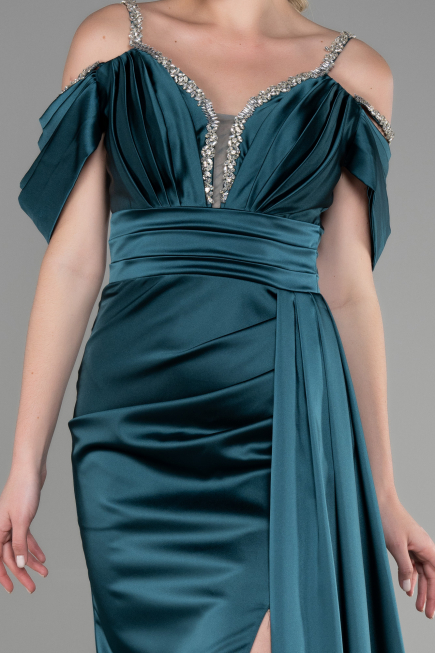 Abendkleid Lang Satin Smaragdgrün ABU3398