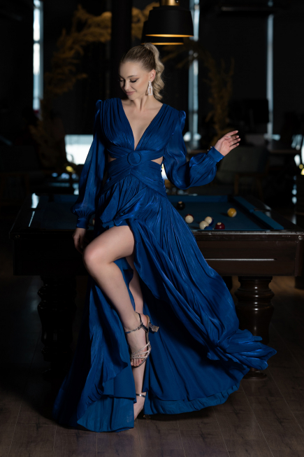 Abschlusskleid Lang Chiffon Sächsischblau ABU3397