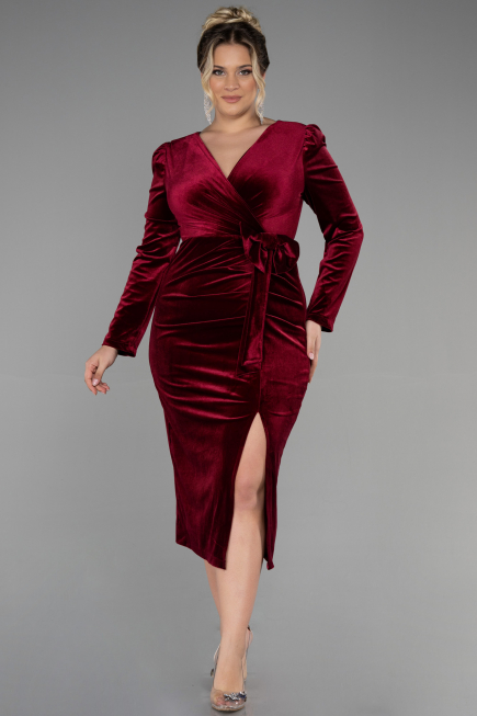Partykleid Midi Samt Weinrot ABK1896