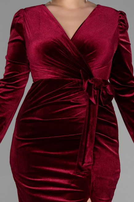Partykleid Midi Samt Weinrot ABK1896