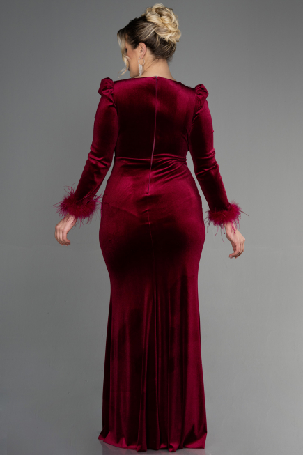 Langes Abendkleid aus Samt in Übergröße Lang Samt Weinrot ABU3394