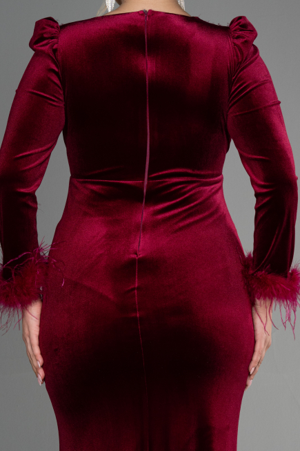Langes Abendkleid aus Samt in Übergröße Lang Samt Weinrot ABU3394