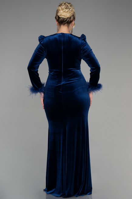 Langes Abendkleid aus Samt in Übergröße Lang Samt Marineblau ABU3394