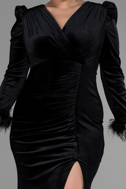 Langes Abendkleid aus Samt in Übergröße Lang Samt Schwarz ABU3394