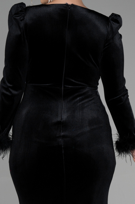 Langes Abendkleid aus Samt in Übergröße Lang Samt Schwarz ABU3394