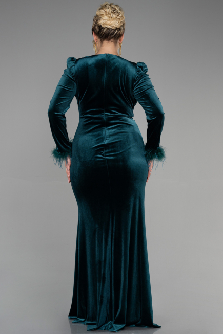 Langes Abendkleid aus Samt in Übergröße Lang Samt Smaragdgrün ABU3394