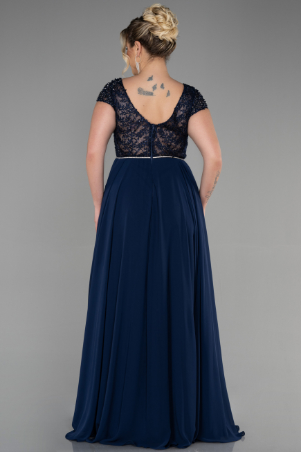 Abendgarderobe in Großen Größen Lang Chiffon Marineblau ABU3441