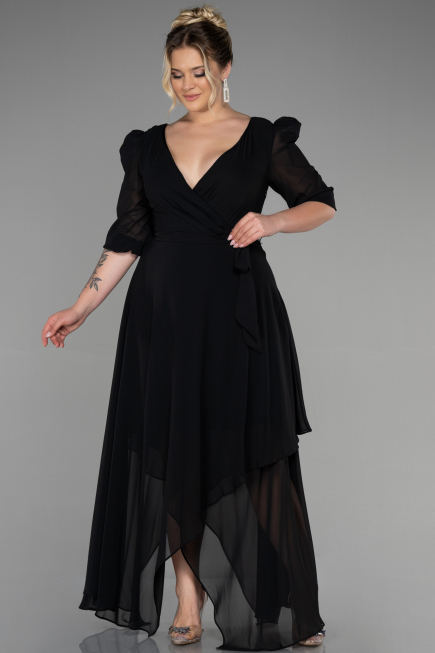 Schwarz Kleider İn Groben Midi Chiffon ABK1083