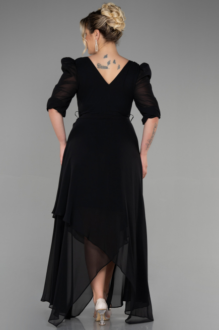Schwarz Kleider İn Groben Midi Chiffon ABK1083