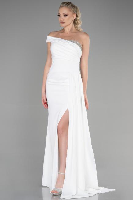 Weiß Abendkleid İm Meerjungfrau-Stil Lang ABU3324
