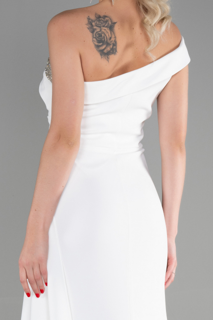 Weiß Abendkleid İm Meerjungfrau-Stil Lang ABU3324